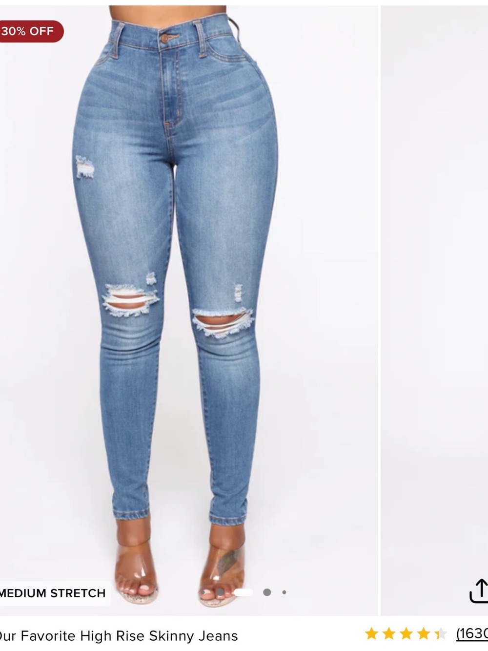 Fashion Nova Medium Wash High-Rise Ripped Skinny Jeans - Blue - Picture 7 of 7